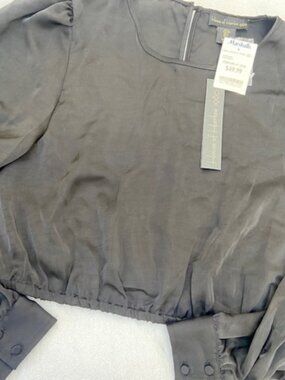 NWT Large Black Satin cropped long-sleeved House of Harlow Top/Blouse, new